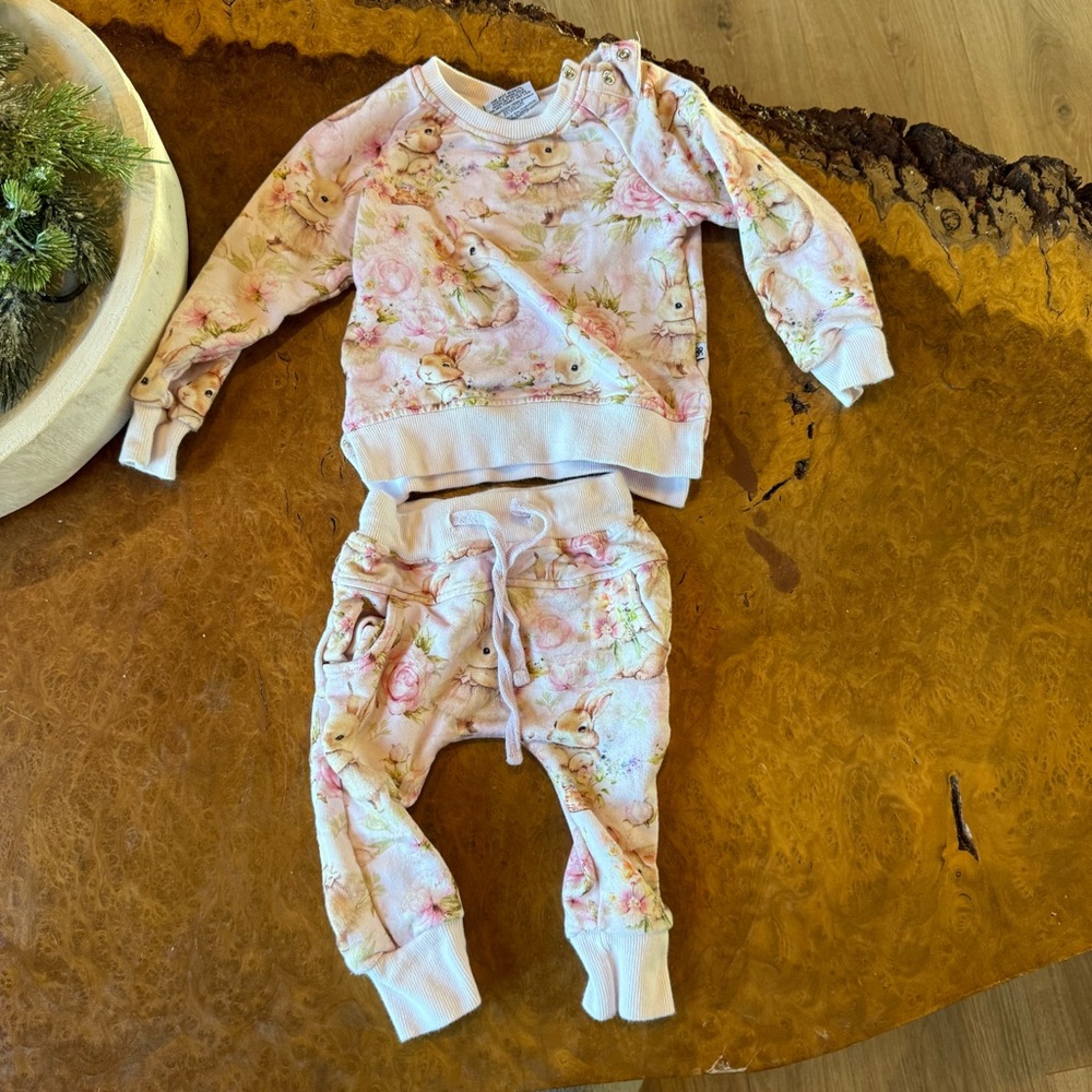 Bums & Roses Bunny Floral Sweatshirt & Jogger Set | 6–12 Months